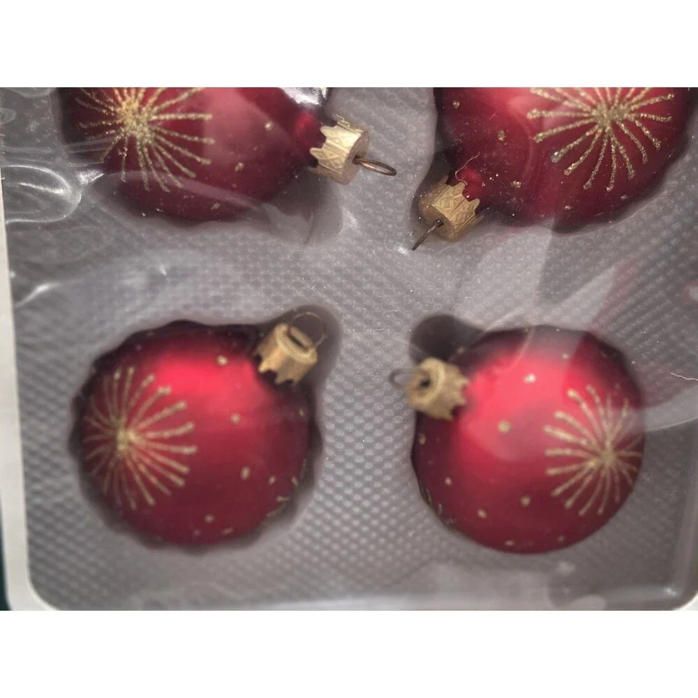 Ozdobie Choinkowe Poland Blown Glass Christmas Ornaments Red With Gold